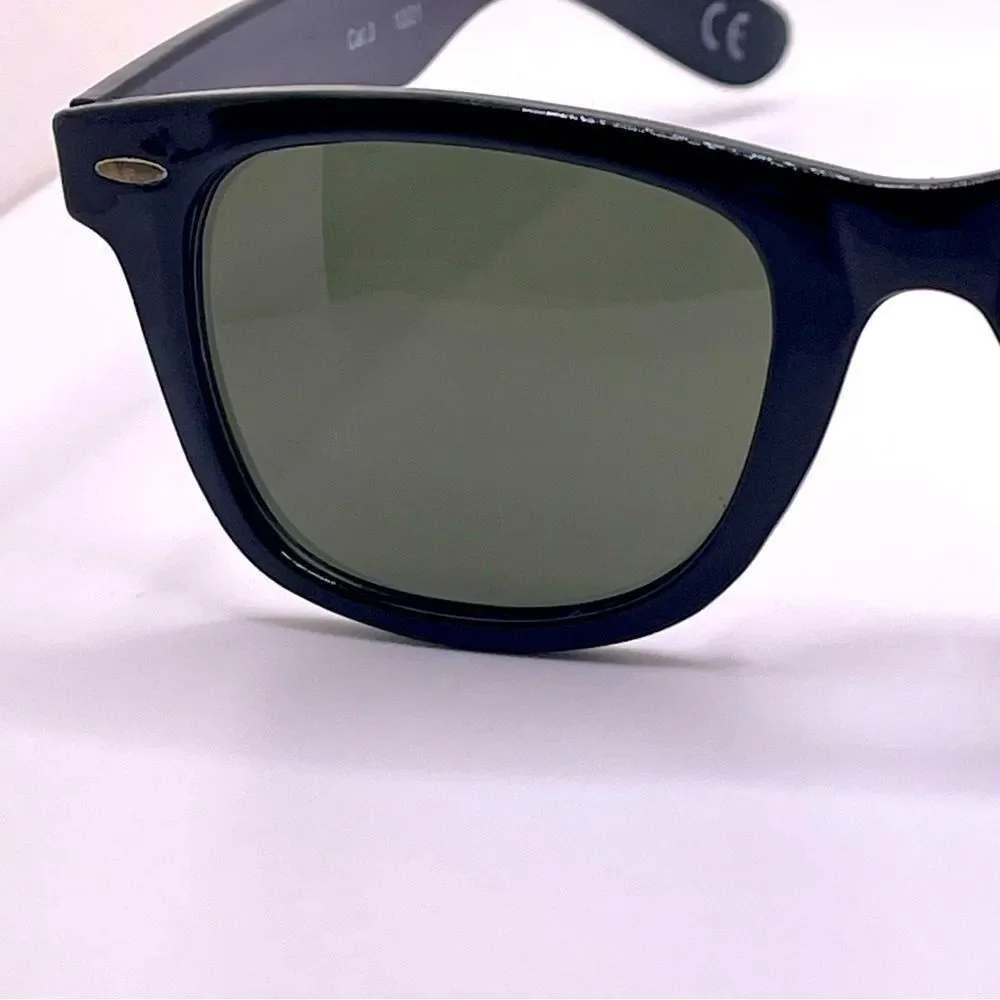 Black Wayfarer Silhouette Sunglasses with Green Lenses Unisex
